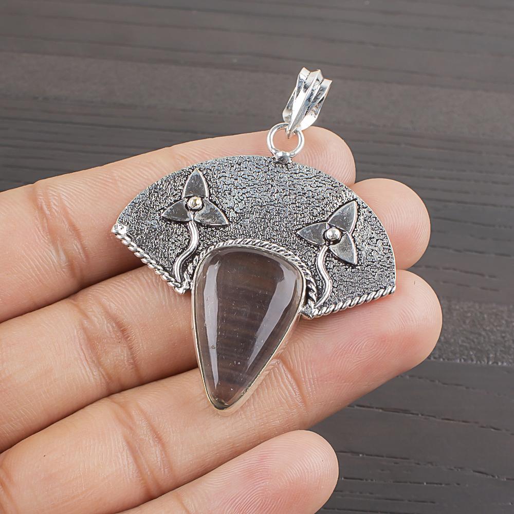 Natural Multi Fluorite Gemstone 925 Sterling Silver Jewelry  Pendant 1.83  AJP-2001