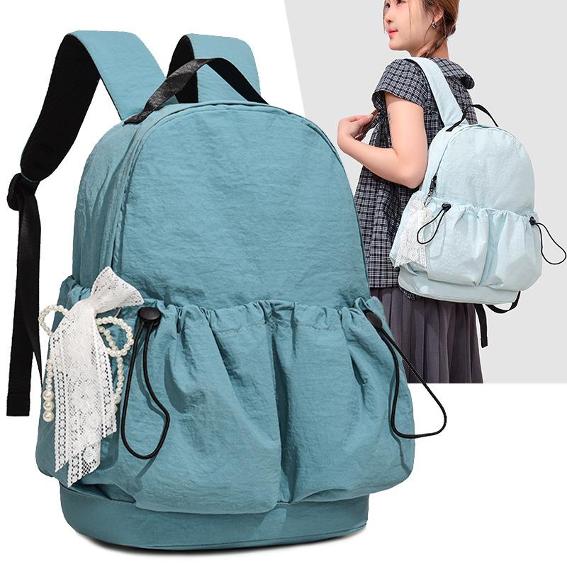 Schoolbag Casual Solid Color Summer Backpack Girls Small Fresh Lazy Wind School Bag Large Capacity Travel Lightweight Nylon Backpack