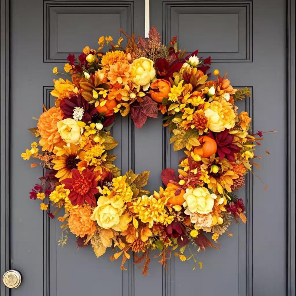 Autumn Harvest Wreath: Halloween Pumpkin & Berry Door Hanging for Thanksgiving