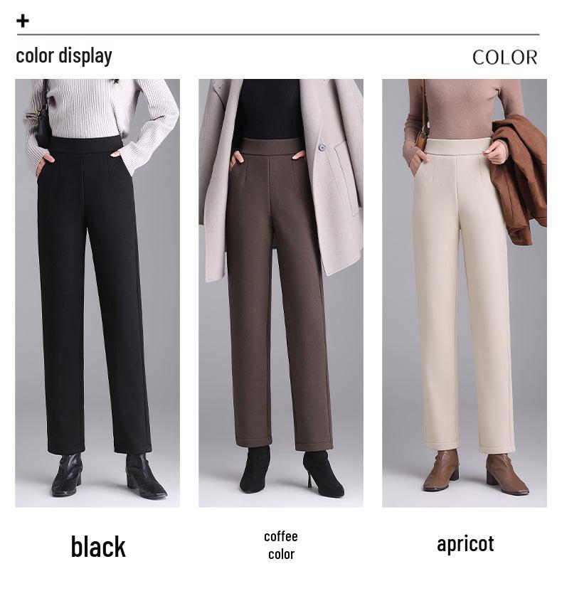 Dámské vlněné cigaretové kalhoty s vysokým pasem - Podzim/Zima, Hřejivé, Všestranné, Ležérní, Plus samet a zesílené.