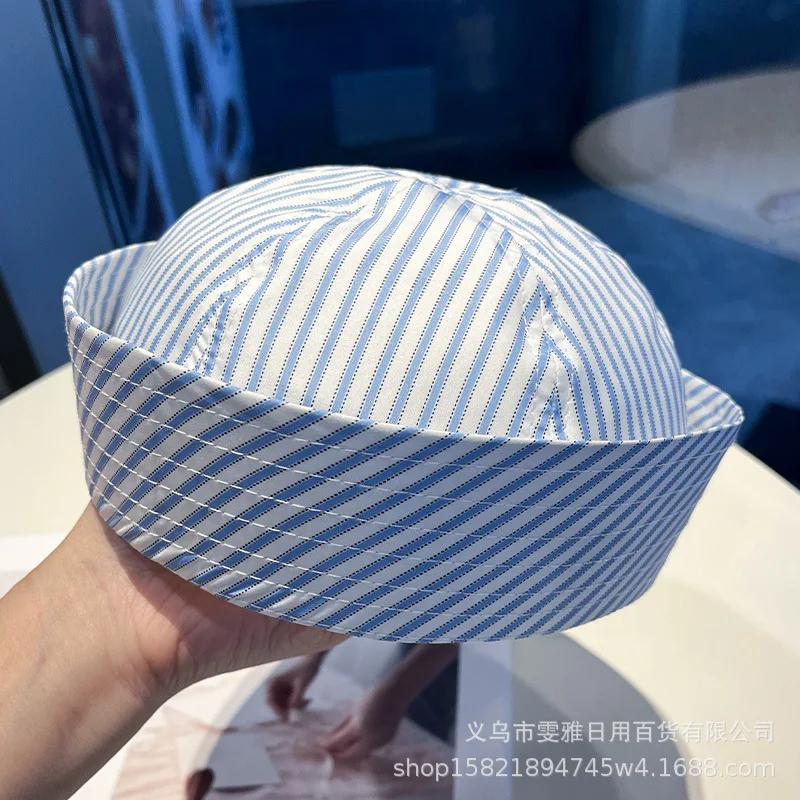 

Customizable Striped Sailor Hat Women s Korean Style Cute Turn-Up Brim Cap All-Season Lightweight Heat-Transfer Ready M 56-58cm