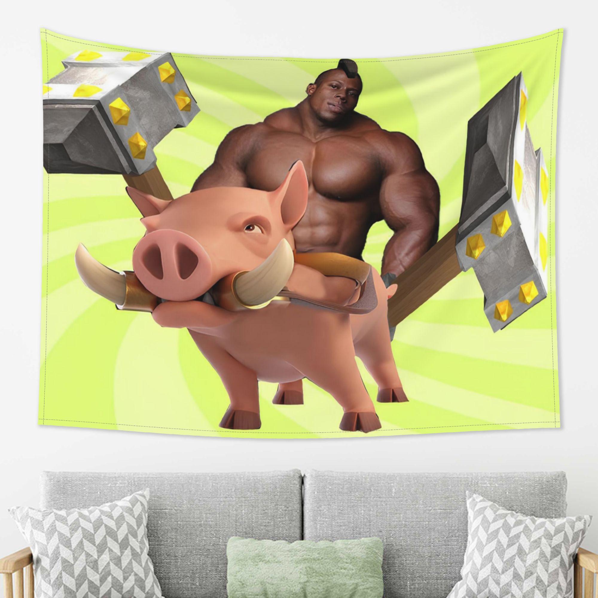 Modified Wild Boar Knight Funny Tapestry Tribal Conflict Fun Parody Printed Hanging Cloth Room Decoration 100X70CM