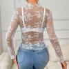 2025 Floral Embroidered See-Through Long Sleeve Lingerie Top