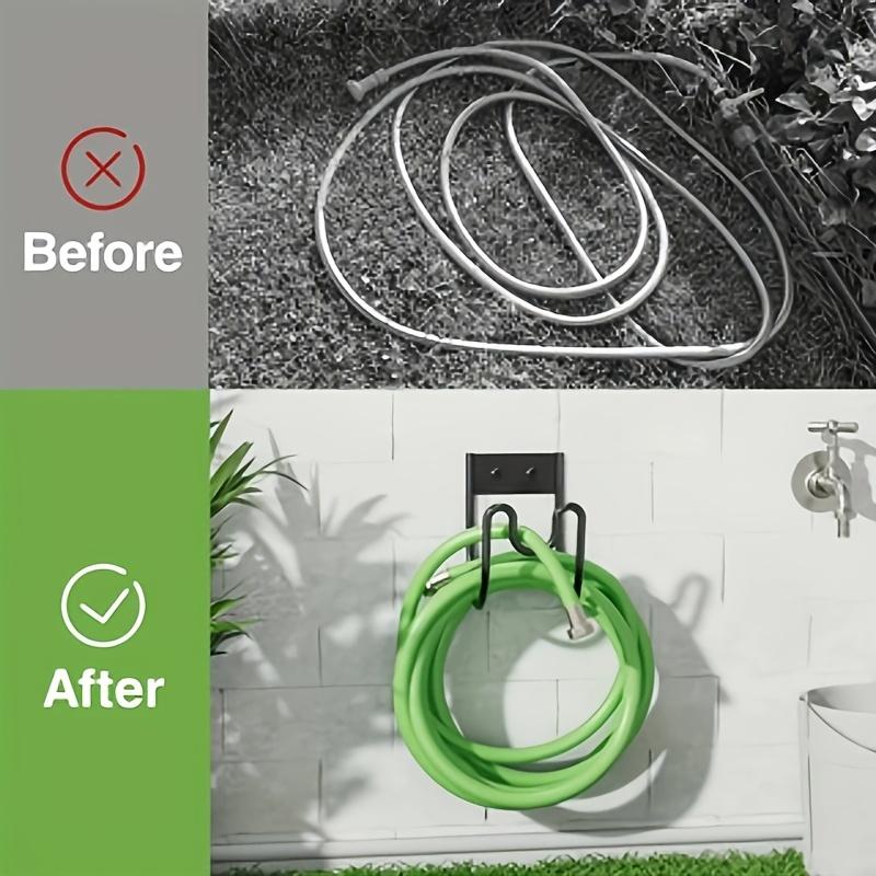 Heavy Duty Metal Garden Hose Holder with Hooks, Wall Mounted Storage Rack with Screws for Garage, Basement and Outdoor Use
