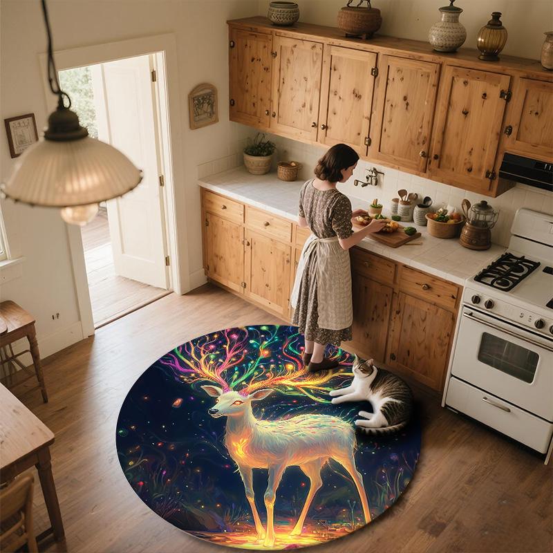 Colorful Deer,Round Area Rug,Carpet Rug for Living Room Bedroom Sofa Playroom Decor,Non-slip Floor Mat