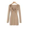 Korean Dongdaemun Lace-up Halter Bodycon Knit Dress