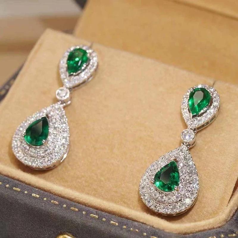 

Huitan Creative Gentle Drop Earrings with Green CZ Delicate Gorgeous Engagement Zircon Charming Stylish Wedding Ear Accessories