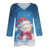 Ladies' Christmas Printed Fashionable Casual Seven Quarter Sleeved V-neck Top