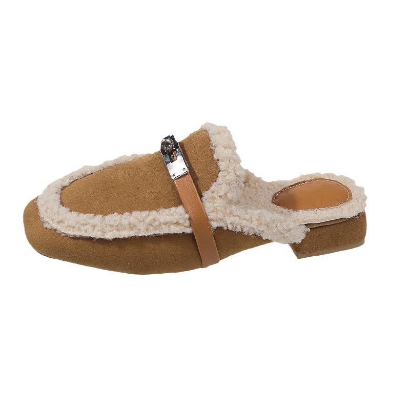 Mao Mao Slippers Women Wear Small Fragrant Wind Flat Bottom Autumn and Winter New Cotton Slippers Lazy Muller Half Tray Bag Head Half Drag