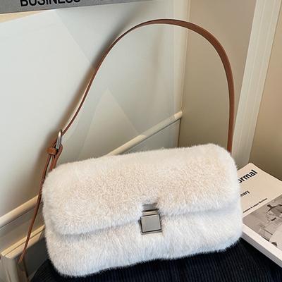 Modische Kettentasche, Nische Plüschtasche, Schlicht und lässig, Unterarmtasche mit großem Fassungsvermögen, Flauschige Tasche