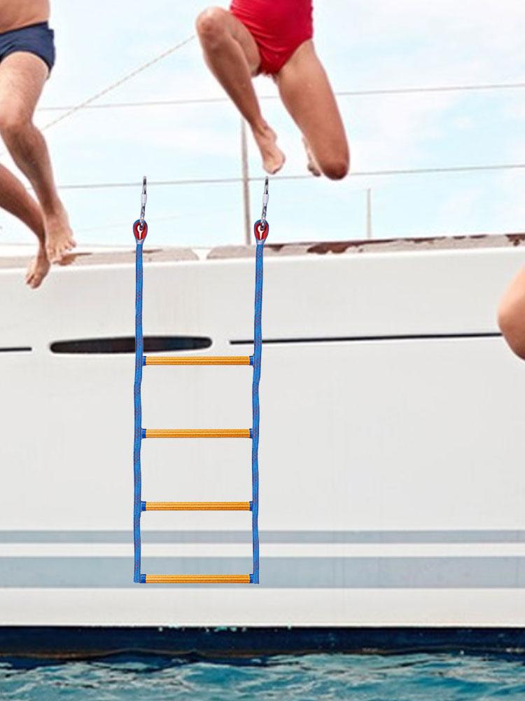 4 Step Heavy Duty Climbing Rope Folding Marine Rope Ladder Assist Boat Ladder for Inflatable Boat Kayak Motorboat Canoeing