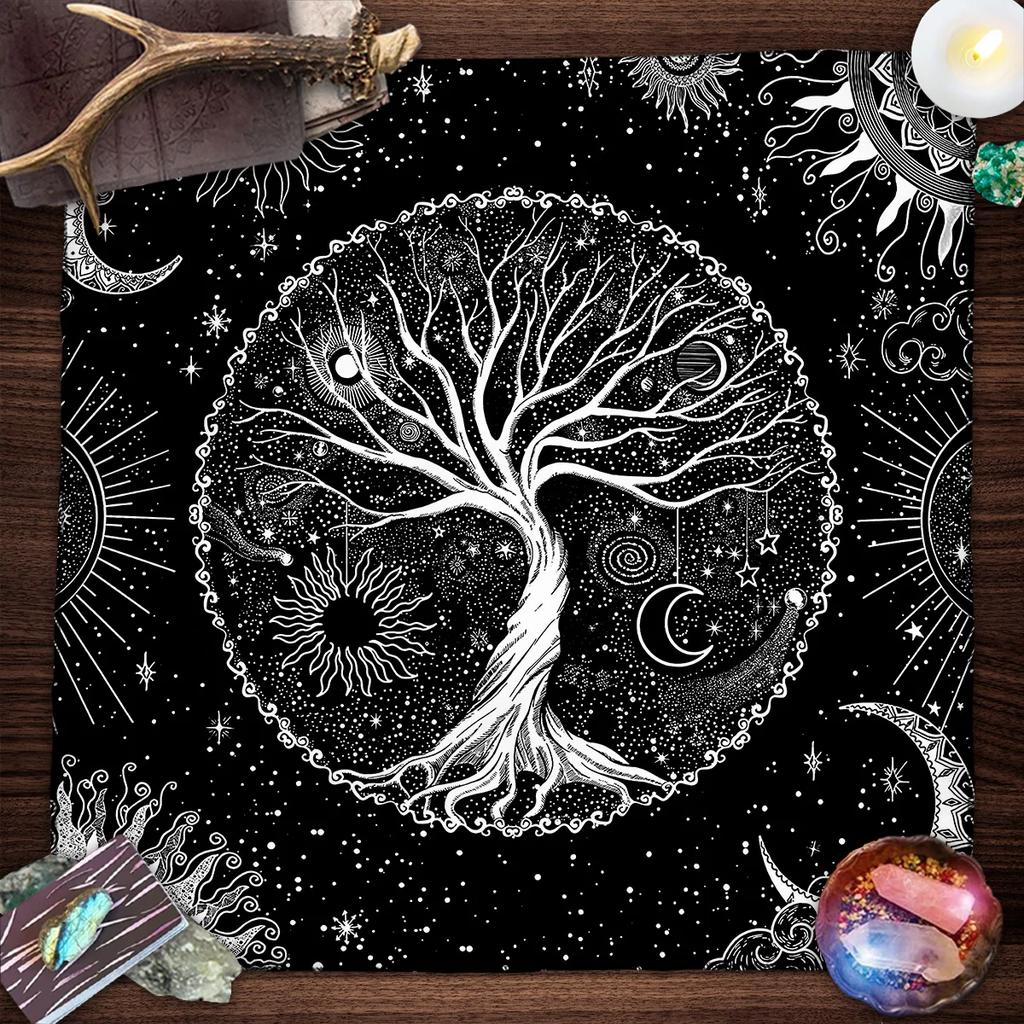 Lebensbaum Tarotkarte Tischdecke Mondphase Pflanzen Tischdecke für Tarot Hexe Wicca Altar Tuch Divination Tuch Kartenunterlage