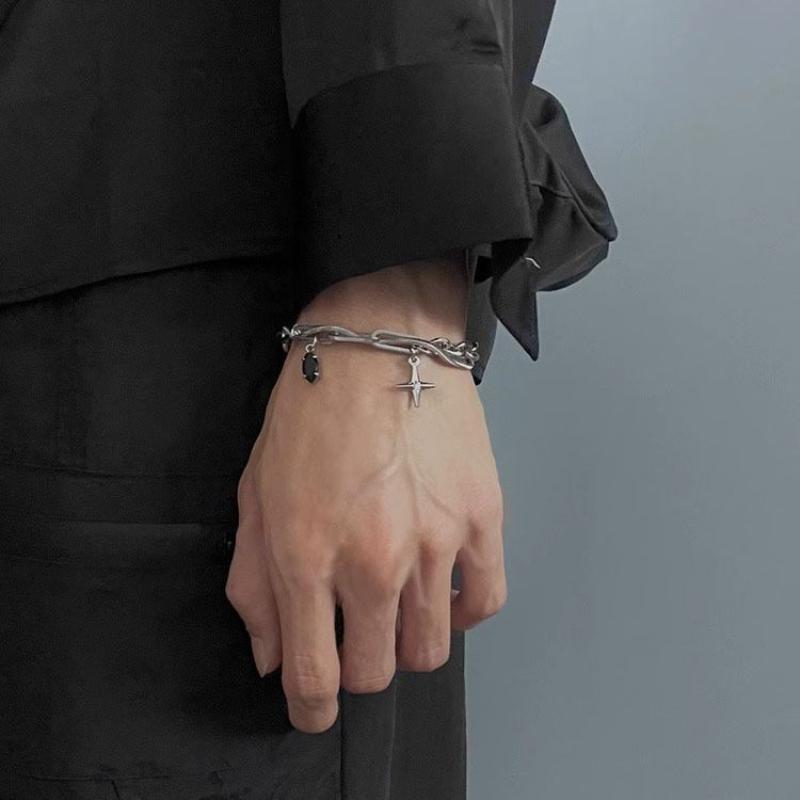 Simple Stacked Snake Chain Bracelets Men Stainless Steel Paperclip Links Bracelets Cross Charm Pendant Adjustable Jewelry