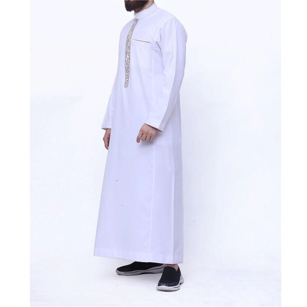 Vestaglia da uomo musulmana islamica araba a maniche lunghe ricamata con colletto alla coreana uomo arabo