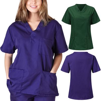 Uomo Donna Abbigliamento da lavoro Uniforme infermieristica Camicetta Manica corta Scollo a V Top scrub con tasca