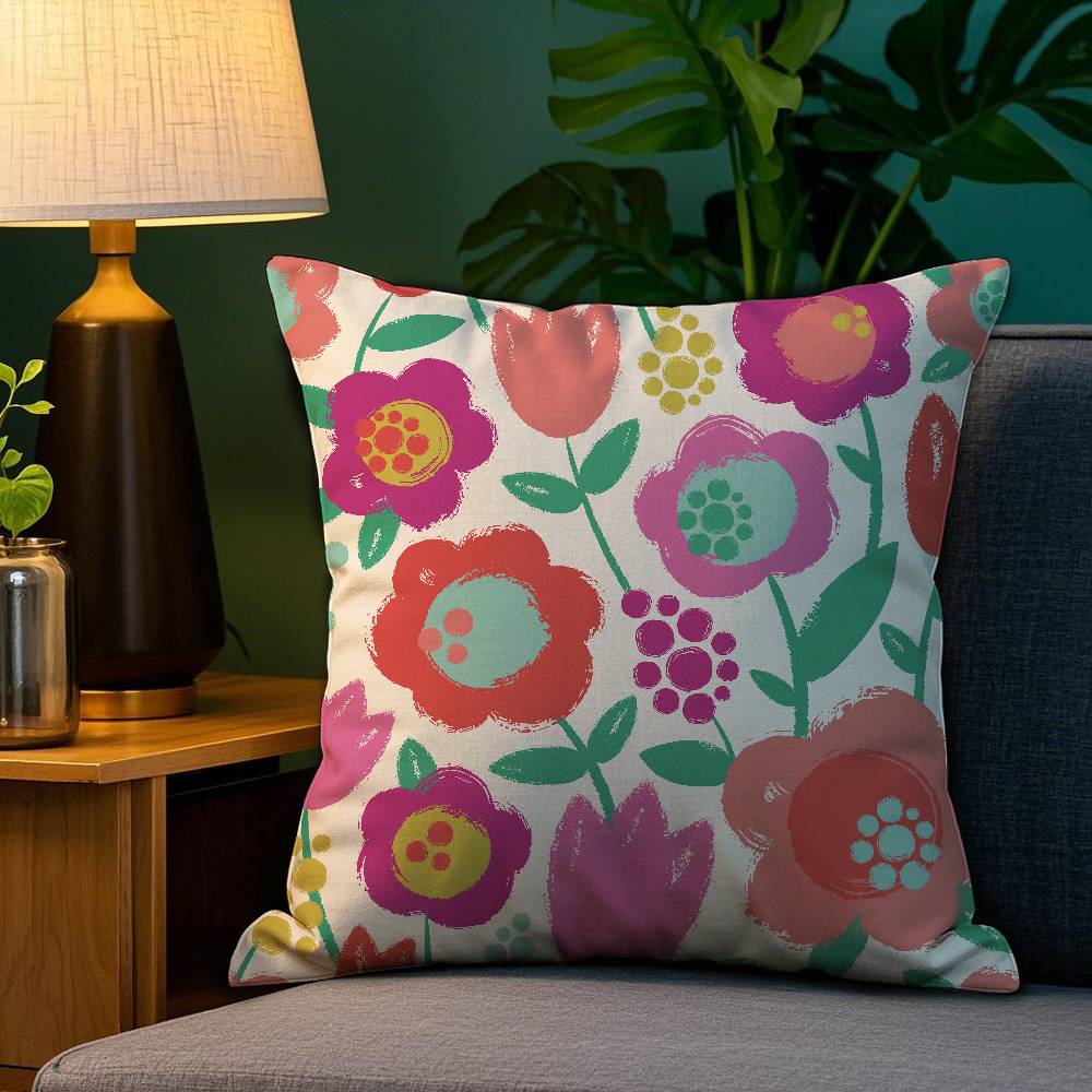 Colorful Flowers Pillow Case Plush Fabric Soft Double Sided Print Home Sofa High Quality Cushion Cover Throw