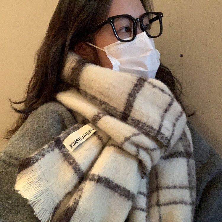 New Winter Scarf for Women Beige High End Versatile Korean Style Tassel Scarf Warm Atmosphere Thickened Shawl Trendy