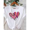 European Size Casual Romantic Sweet Multicolor Graffiti Style Heart Pattern Printed T-Shirt | Women'S White Round Neck Short Sleeve
