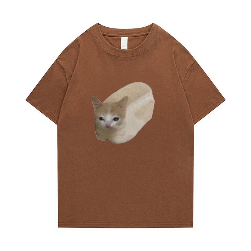 Sporty Fun Cotton T-Shirt Oversized Summer Men Women Niche Cat Bread Print T Shirt Leisure Hip Hop Short Sleeve Tops Tees S-4XL