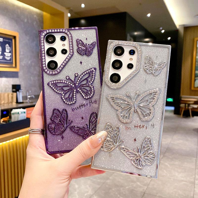 Applicable To Samsung S25ultra Mobile Phone Case Three-dimensional Point Drill Butterfly A26 Flash Drill Gradient S24 Electroplating Anti Fall