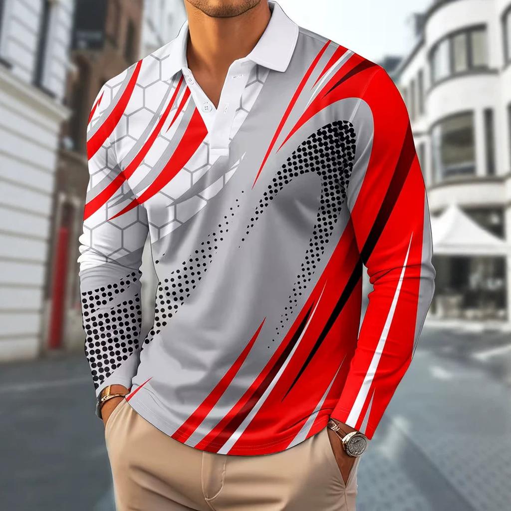 Stylish Long Sleeve Polo Shirt, Casual Men's Fashion Top