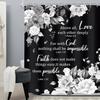 Black And White Floral Shower Curtain With Bible Verses Love Faith God Water Resistant Fabric Inspirational Home Decor Religious