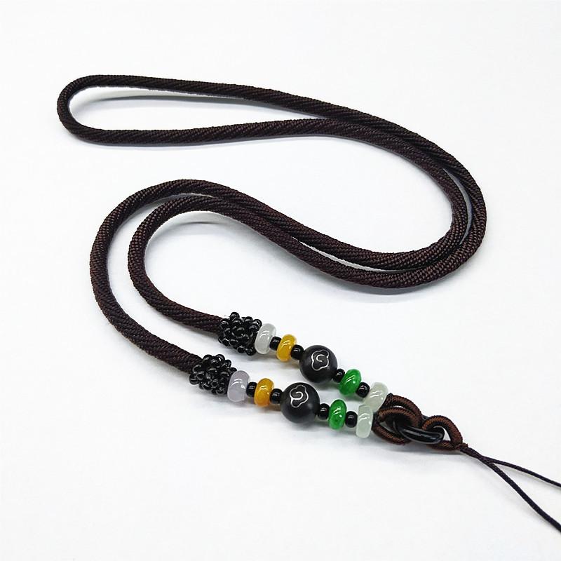 Hand-Woven Tri-Color Jade Pendant Lanyard Necklace Jade