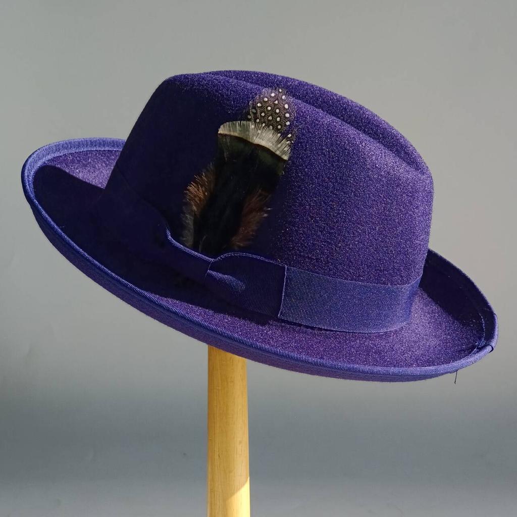 Men's Feathered Jazz Wool Panama Hat, European and American Style Wide-brimmed Party Hat, Fashion Accessory