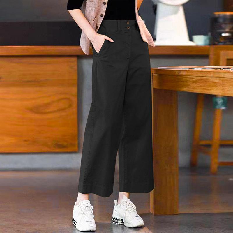 

ZANZEA Женские повседневные однотонные свободные прямые укороченные брюки со средней посадкой 2XL