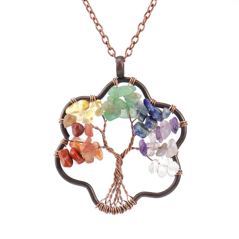 Vintage Winding Tree Root Sunflower Tree Of Life Necklace Gravel Crystal Pendant Necklace N69