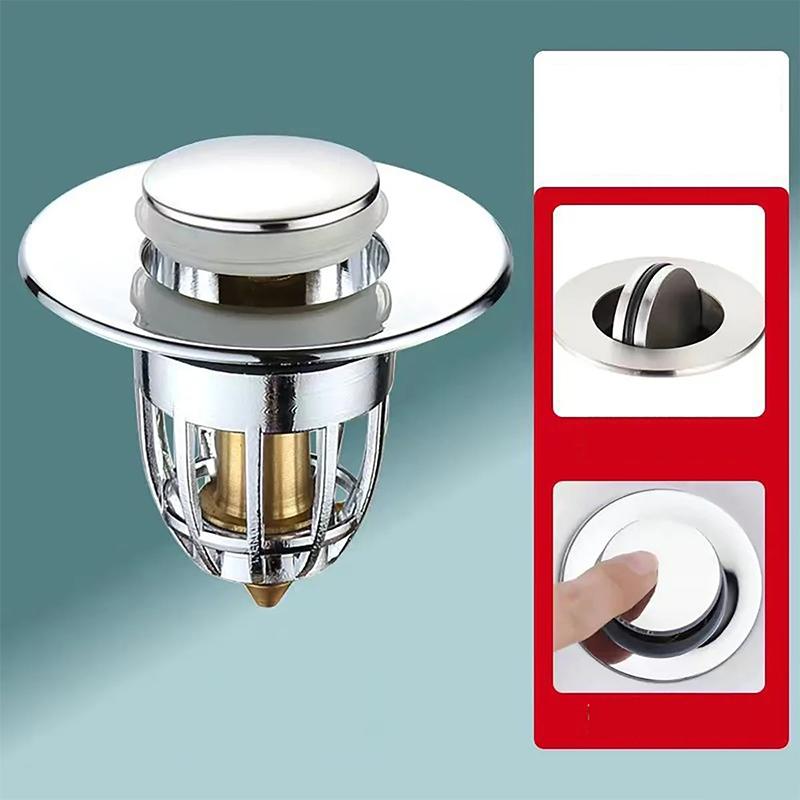With Hair Catcher Bathroom Sink Drain Stopper Easy Push Type Universal Rebound Drain Plug Filter Basin Pop Up Chrome Sink Filter