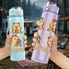 1PC Capybara Cute Animal Pair Print 750ml Color Plastic Sports Water Bottle Leakproof Flip Straw Lid Suitable for Sports Office Home Use