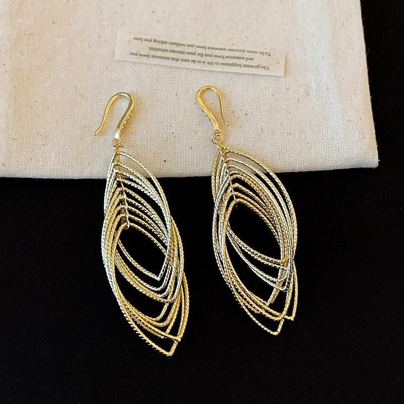 Zircon-Set Oval Tassel Ear Hooks: European & American Minimalist Luxury Earrings