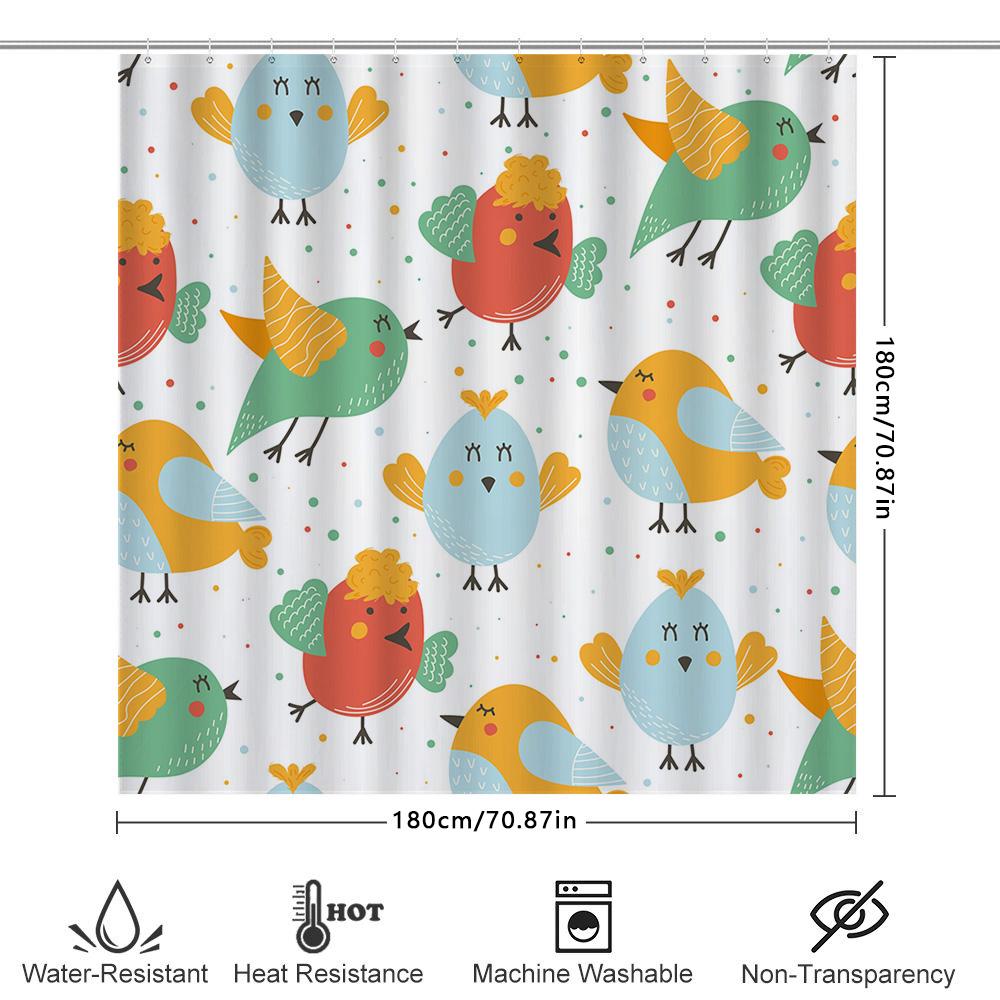 Adorable Animal Print Shower Curtain 3D Printed Fabric Waterproof Bathroom Decor For Kids Room Home Decoration Multicolored Bird