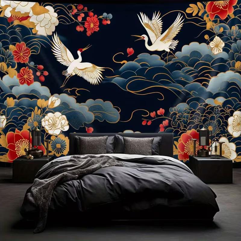 2D Traditional Chinese Crane Tapestry Backdrop for Wall Hanging