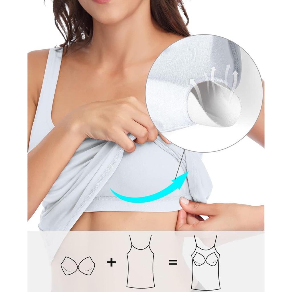 CHARMLEAKS Tank Top for Women with Built-in Padded Bra Adjustable Wide Strap Camisole Cotton Cami Shirts
