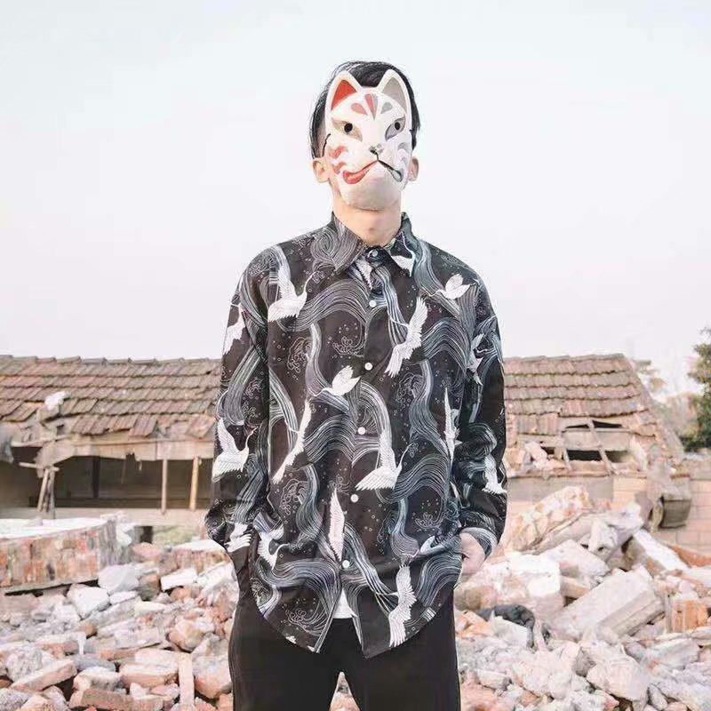 

Весенняя новая модная рубашка в китайском стиле с принтом летящей птицы, модная брендовая рубашка в стиле ретро, ​​мужская крутая рубашка с длинным рукавом