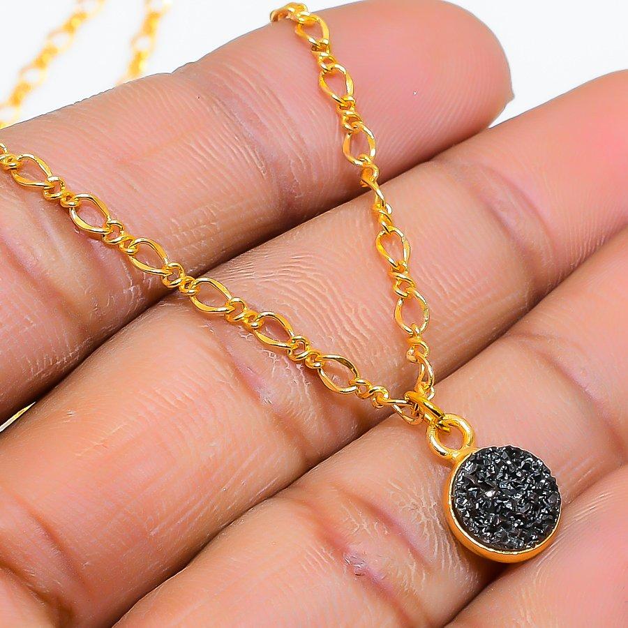 Black Titanium Druzy Gemstone 925 Sterling Silver Jewelry Necklace 20" GK-5010