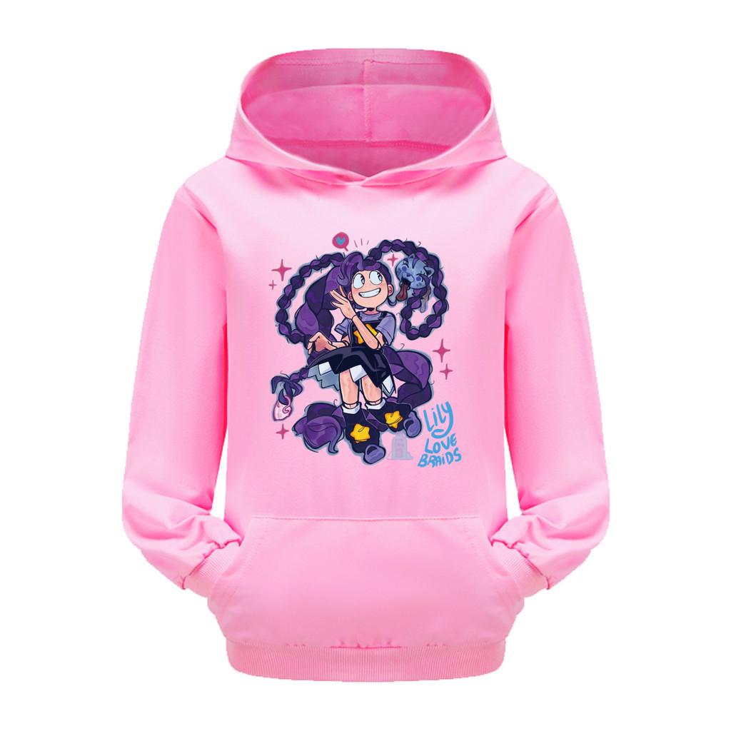 5625 Kids Girls Outerwear Lily Lovebraids Bobi Printing Pocket Long Sleeves Hoodies Top 110cm розовый