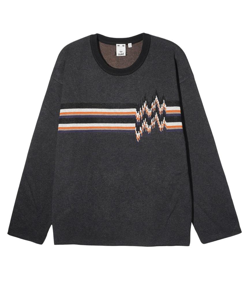 NOISE LINE KNIT BLACK X-girl V-NECK TOP, Women's,