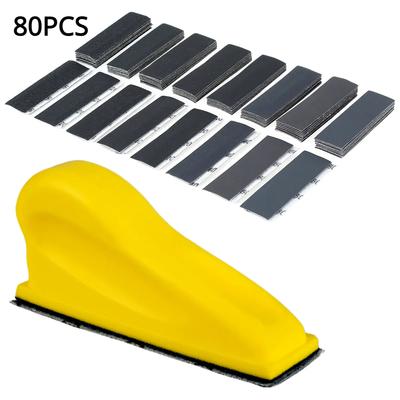 80Pcs Handheld Sander Kit Sandpaper Tool 3.5x1inch Mini Detail Wet Dry Sandpaper 80 To 800 Grit Rectangle Sand Paper For Manual