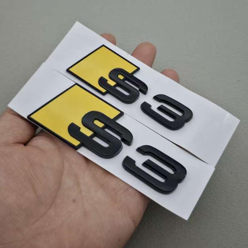3D ABS Glansende Gul Svart S3 S4 S5 S6 S7 S8 Bilemblem Dekal Merke Klistremerke For Audi A3 A4 A5 A6 A7 A8 Dekorativt Tilbehør