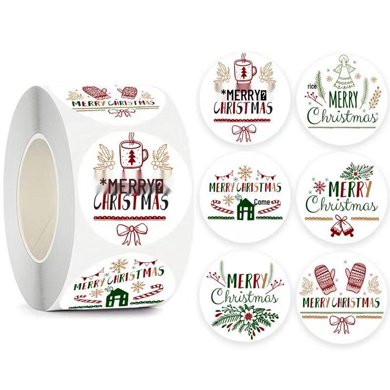 500 Christmas Stickers/Roll: Festive Gift, Apple Packaging, Self-Adhesive Creative Labels