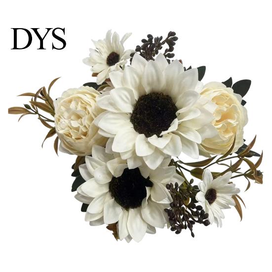 Realistic Silk Flowers for Wedding Centerpieces Sunflower Artificial Flowers, Fake Bouquet Home, Rustic Faux Arrangements Table Decor Fabric