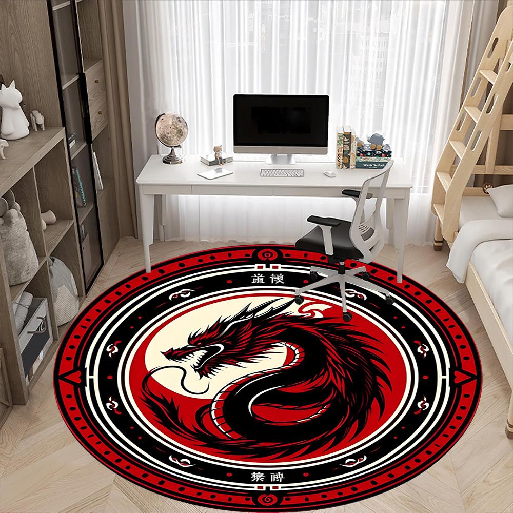 1 szt. Okrągły dywanik biurowy ze smokiem YinYang, pod krzesła biurowe, do sypialni, salonu, wystrój domu, dekoracja pokoju, dostępny w różnych rozmiarach