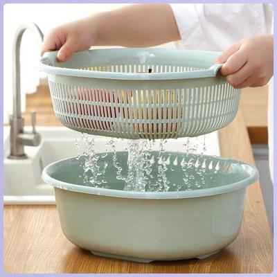 Double-Layer Plastic Drain Basket: Enlarged Kitchen Basin & Fruit Plate
