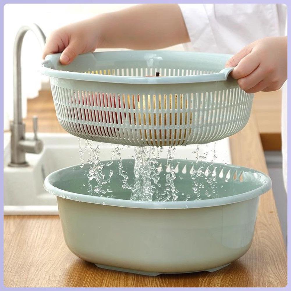 Double-Layer Plastic Drain Basket: Enlarged Kitchen Basin & Fruit Plate