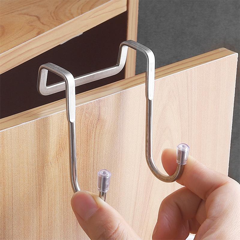 1PCS Stainless Steel Hook Free Punching Double S-Shape Hook Kitchen Bathroom Cabinet Door Back Type Coat Towel Storage Hanger