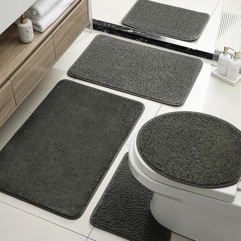 Hot-Selling Bathroom Luxury Set Floor Mat Imitation Cashmere Solid Color Toilet Seat Toilet Bathroom Absorbent Non-Slip Mat