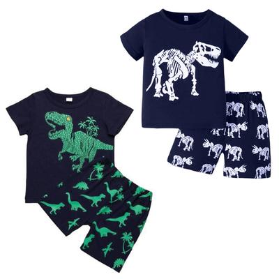 2Pcs Toddler Kids Baby Boys Girls Pajamas Cartoon Print Tops Shorts Outfits Set